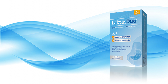 LaktasDuo® minskar dina besvär med laktosintolerans och gasbildning – snabbt och enkelt
